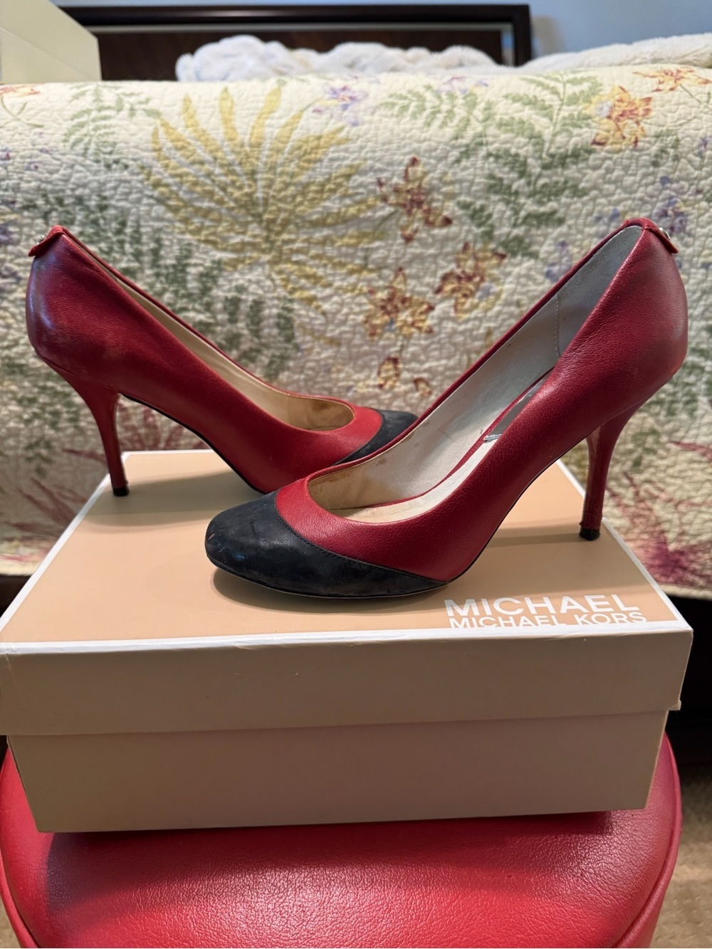 Michael Kors Red and Black Leather Pointed-Toe Stilettos